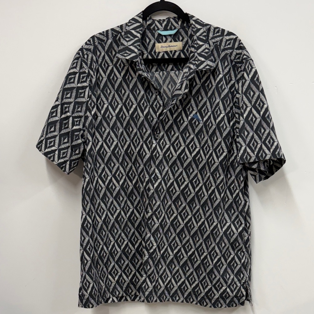Tommy Bahama Black and Gray Diamond Pattern Shirt
